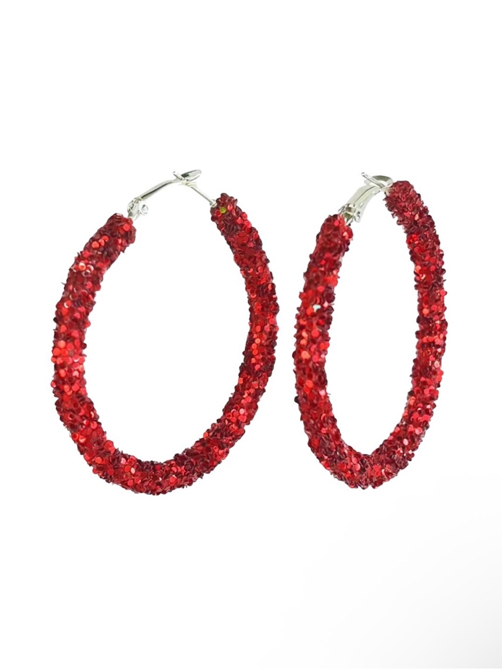 Red Christmas Glitter Hoop Earrings NWT